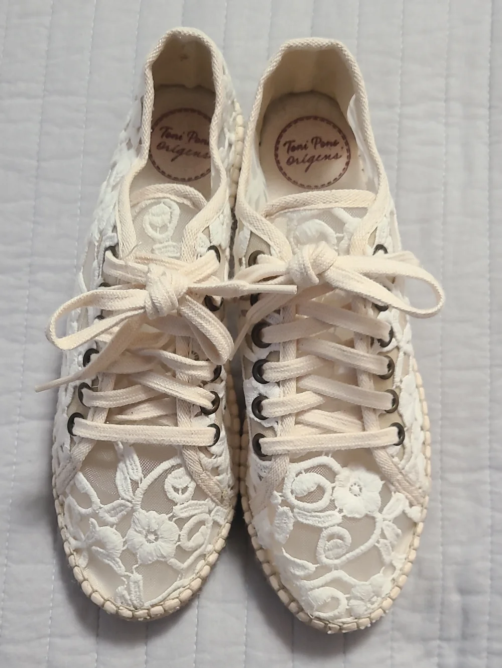Toni Pons Origens Women's Espradilles Ecru Floral Embroidered Lace Sz 41/ USA 10